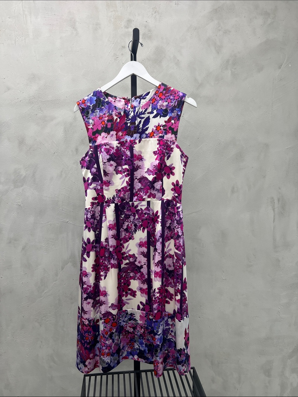 ERDEM White Dress with Purple & Pink Floral Print